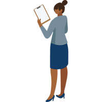 Woman studying clipboard