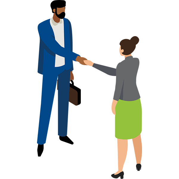 a professional man and woman shake hands